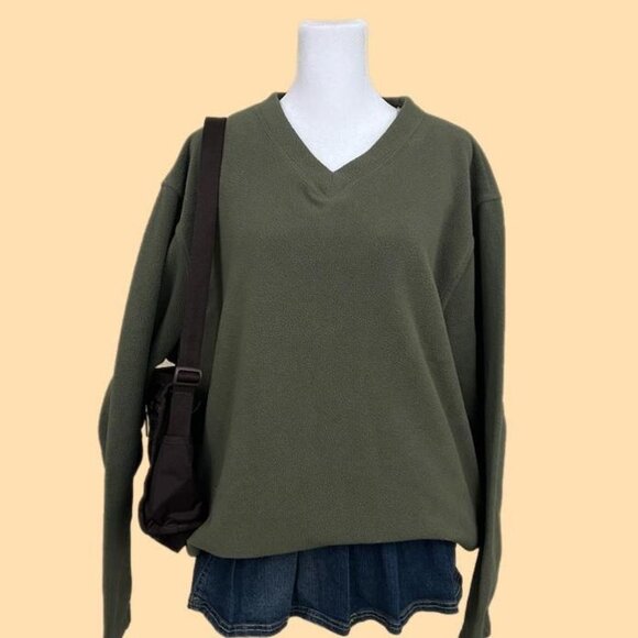muted green y2k fleece sweater indie skate grunge - Picture 1 of 8